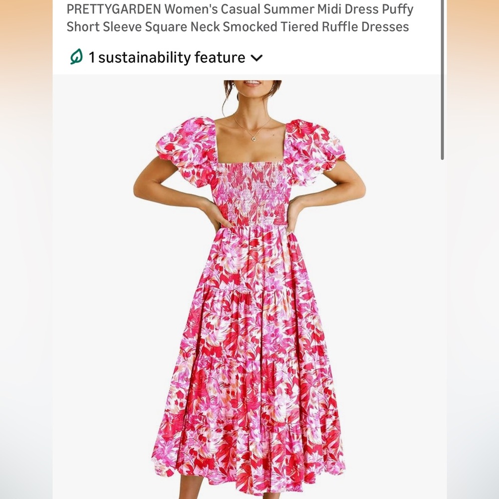 Women's PRETTYGARDEN Pink&Orange Floral Midi Dress